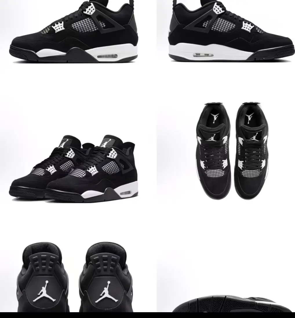 Air Jordan 4 Retro White Thunder Black & White Suede Sneakers Unisex Vintage High Top Basketball Trainers Street Fashion Athletic Shoes