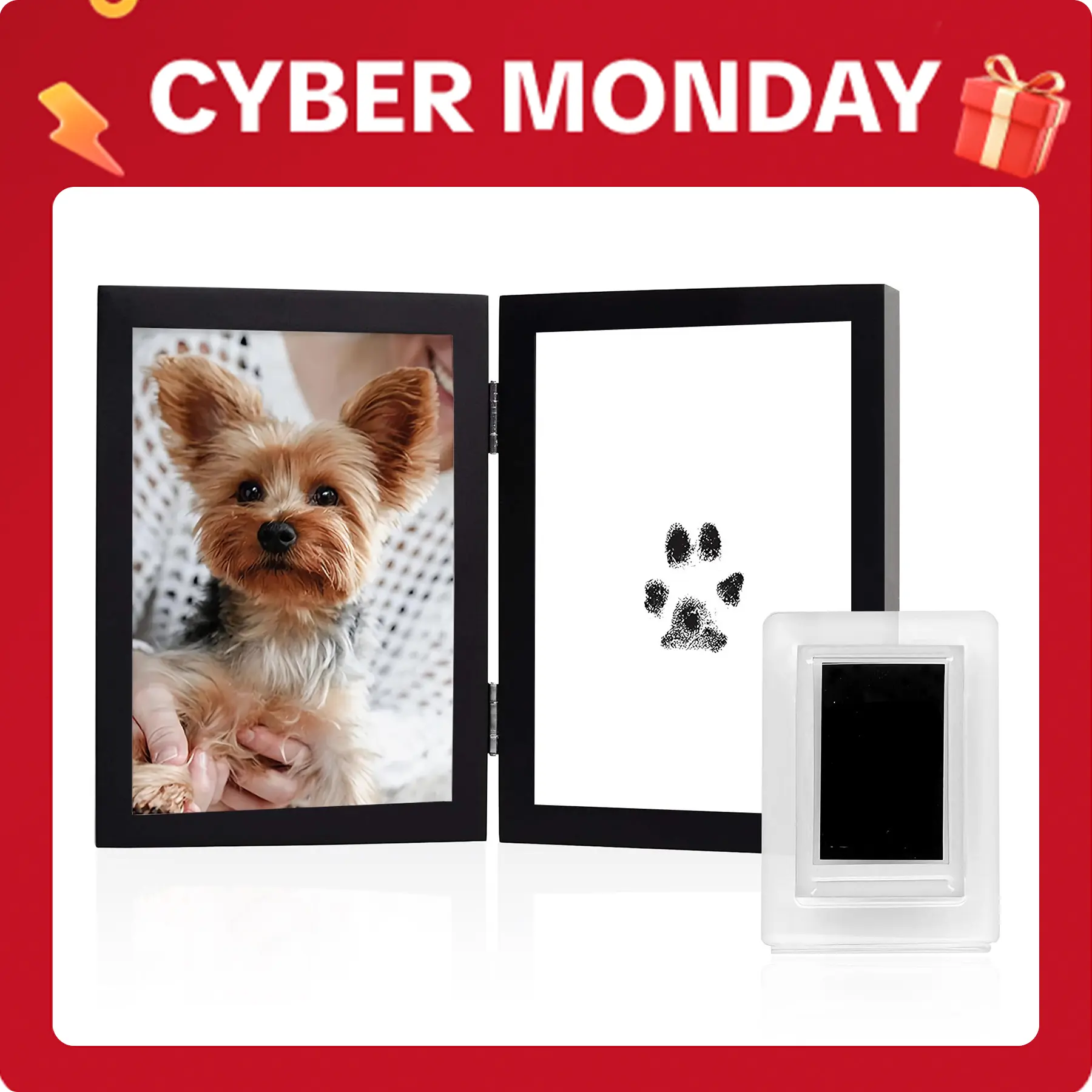 Pet ink-free stamp pad, suitable for dog and cat paw prints/nose prints, non-toxic paw print stamp set, dog paw print set, cat paw print souvenir (1 piece with photo frame)