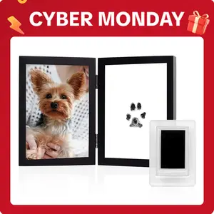 Pet ink-free stamp pad, suitable for dog and cat paw prints/nose prints, non-toxic paw print stamp set, dog paw print set, cat paw print souvenir (1 piece with photo frame)