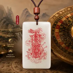 Ancient Taoist Guardian Jade Tag Necklace - Spiritual Protection Amulet, Anti-Negative Energy, Evil Eye Element Necklaces, Costume Jewelry Accessory