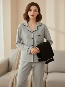 Women's 2-Piece Lapel Cardigan Set, Casual Loose-Fitting Long-Sleeve Knitwear, Fall & Winter Home Wear