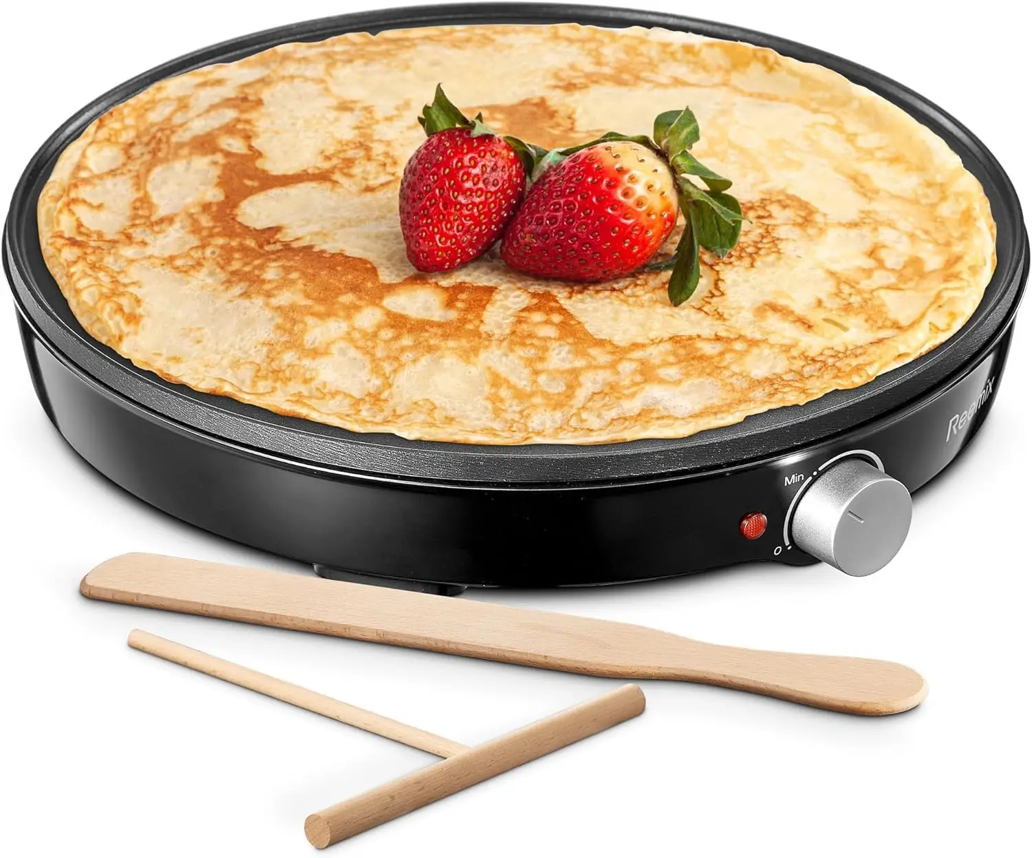 Crepe Maker Machine, Reemix Compact Pancake Griddle Precise Temperature Control, Nonstick 12” Electric Griddle, Batter Spreader for Eggs, Pancakes, Om