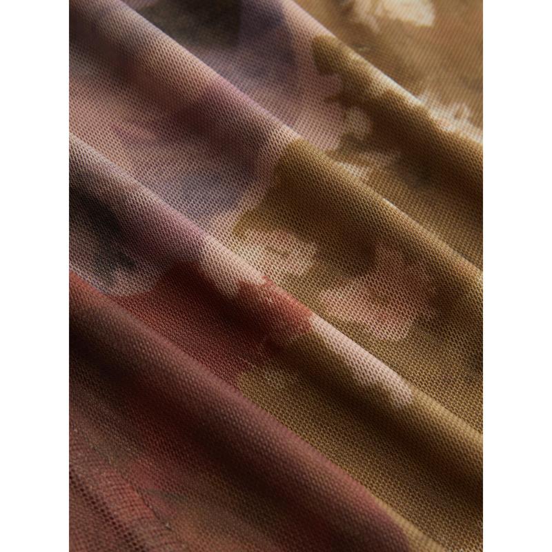 Cider Mesh Mid Rise Abstract Graphic Floral Asymmetrical Hem Maxi Skirt