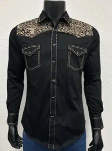 Montero Mens Western Embroidered Bull Long Sleeve Shirt (Recommend Size Up, Recomendamos garrar una talla mas grande) Black, Navy, White