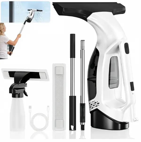 Window Vacuum Squeegee, Cordless Electric Window Cleaner with 31-40" Extendable Pole, 2000Pa 2200mAh Rechargeable Window Cleaning Tool, 150ml Water Tank for Glass, Shower Doors, Mirrors & Tiles