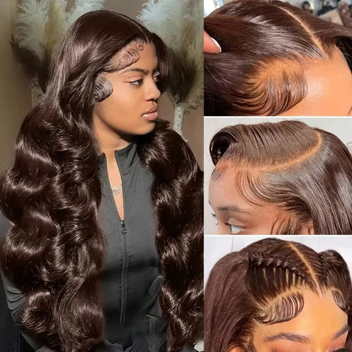 30 Inch Human Hair Wig 180% Density HD Lace Front Pre Plucked Glueless 30 Inch Chocolate Brown Body Wave Lace Front Human Hair Wigs  main image 3