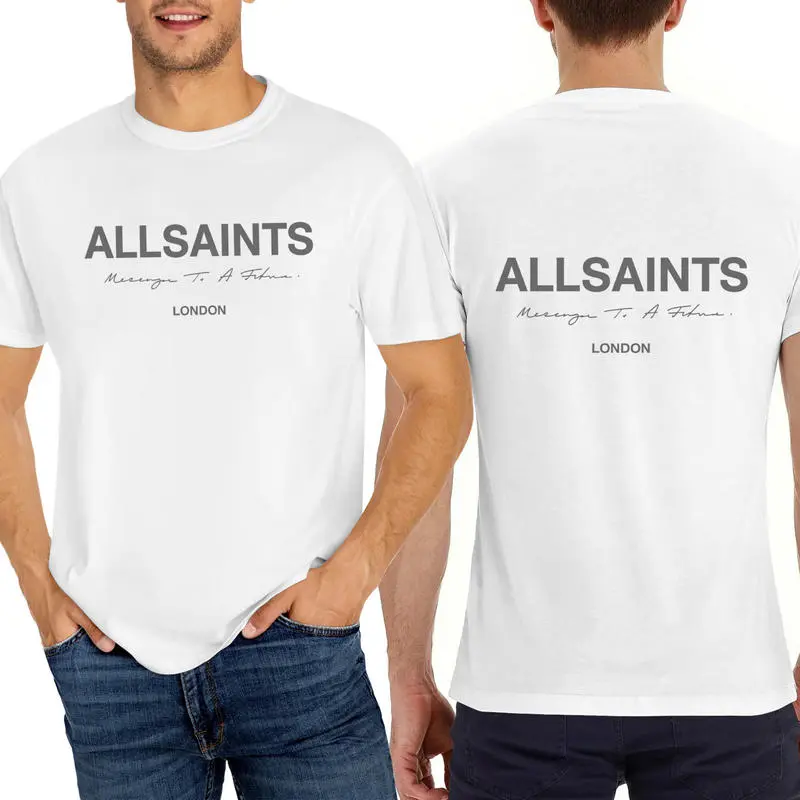 Men’s 100% Cotton Washed Classic Streetwear Allsaints Graphic Print T-Shirt - Short-Sleeve Crew Neck Menswear Top, Soft Breathable Fabric, Humorous Boyfriend Style for Daily Wear, Summer Casual, Shortsleeve, Tshirt funny quote bold statement, Oversized