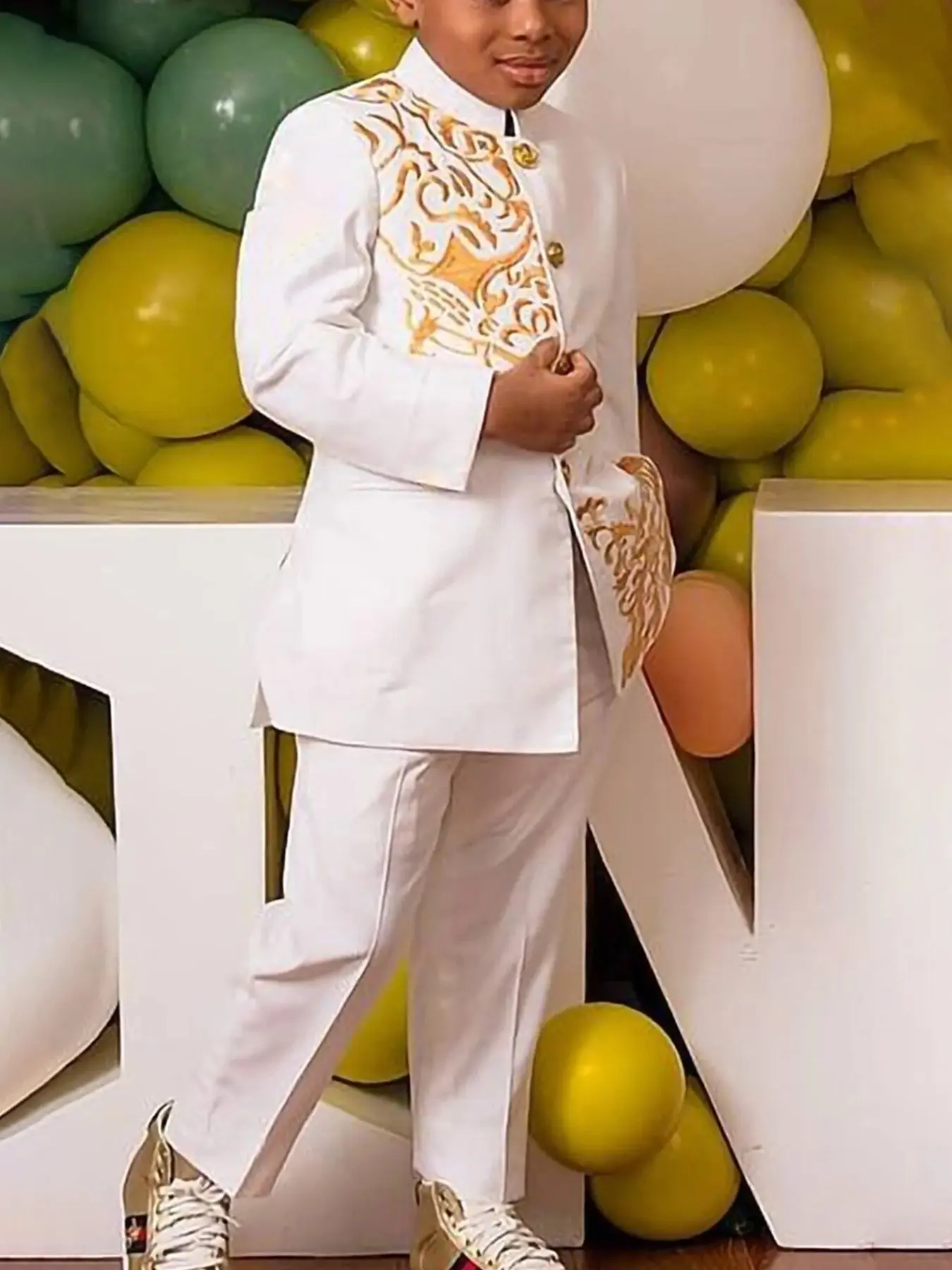 Stylish Embroidered Standing Collar Formal Toddler Tuxedo Combined Set Suit for African Boys, Perfect for Special Occasions, Make Your Little Prince the Center of Attention