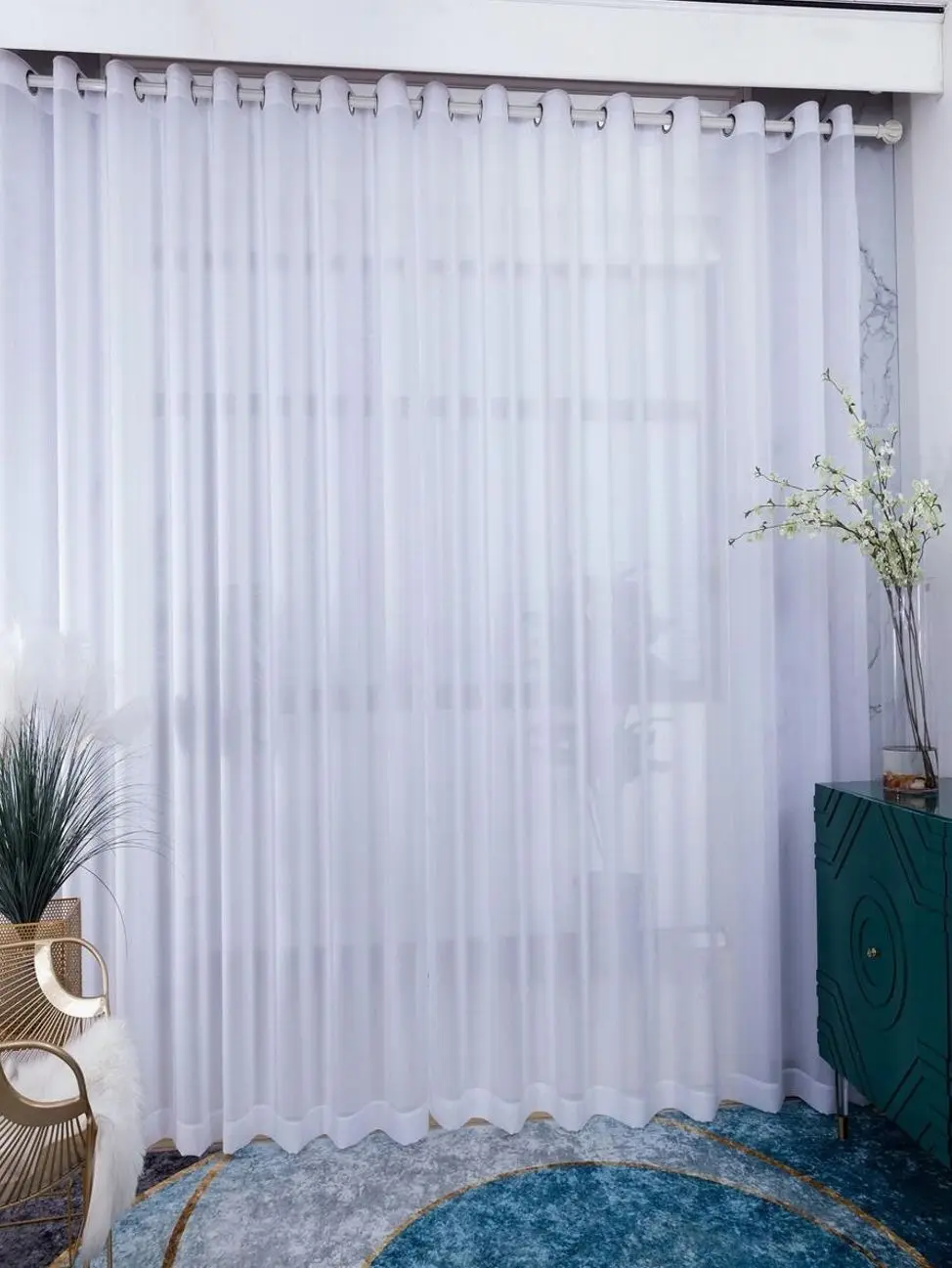 White Grey Sheer Curtains, 1/2 Piece Chiffon Voile Window Panels, Soft Light Filtering Drapes for Living Room Bedroom Balcony