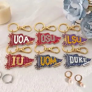 Personalized College Pennant Keychain, University Bag Charm, Gingham School Spirit, Graduation Gift, Back To School, Hoosier, OSU, Michigan