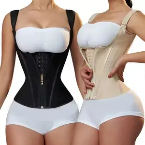 Foruu Snatched Hourglass Zippered Waist Trainer, Adjustable Strap U-Neck Body Shaper, Natural Latex Liner Tummy Control Postpartum Friendly Shapewear faja Corset