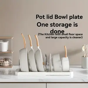 Expandable Kitchen Storage Rack for Pots and Pans, Adjustable Metal Organizer with Dividers, White Durable Plastic Shelf, Space-Saving Design for Small Kitchens, Ideal Kitchen Storage and Organization Solution