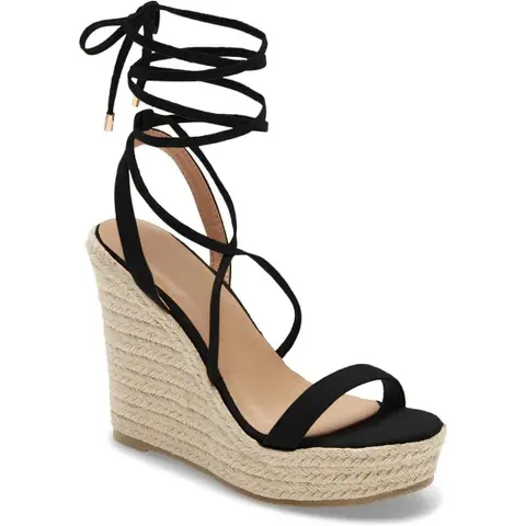 Coutgo Women's Espadrille Wedges Lace Up Platform Ankle Cross Strap Slingback Summer Dress Sandals