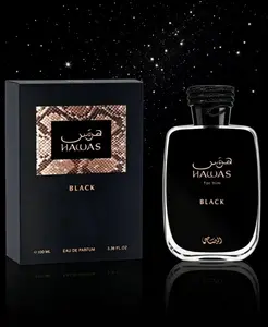 RASASI Hawas Black Eau De Parfum Spray for Men, 3.4 Ounce s long-lasting pheromone spray Arabian Perfume Oil Spicy Woody Fragrance