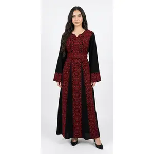Classic Embroidered Thobe – Black & Red Floral Motif