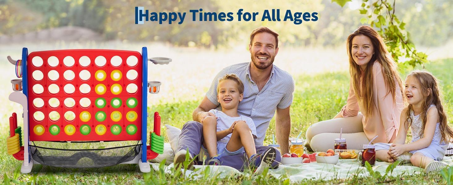 Giant 4 in a Row Game,Adjustable Height Board Jumbo 4-in-a-Row Game with Quick-Release Slider,Mini Basketball,Golf & Ring Toss Set for Family Party, Outdoor & Indoor