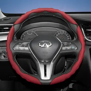 For Infiniti Steering Wheel Cover Breathable PU Leather Segmented Snap-on Design Sporty Wave Pattern Anti-slip and Wear-resistant All-Season Use Compatible with QX60/QX50/QX80/QX55/Q50/Q60/QX70 Car Accessories