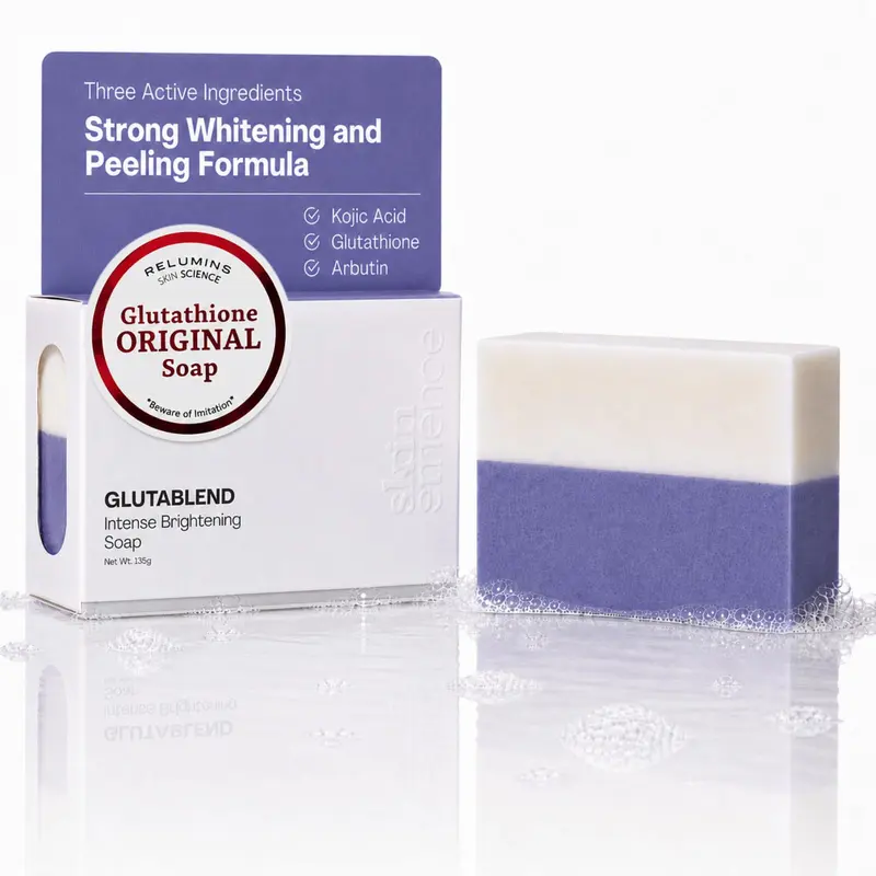 Relumins Premium 3-in-1 Glutablend Exfoliating Peeling Soap Bar, Skin Whitening Dark Spot Corrector, Anti-Aging Beauty Soap with Rosehips – Gentle 