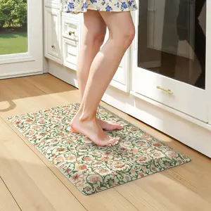 Padded Kitchen Floor Mats Cushioned Anti ,Comfort Memory   Standing Carpet for Office Desk,Boho  Sink Rug Non Slip for Laundry,Green/Orange 17.3"x28"