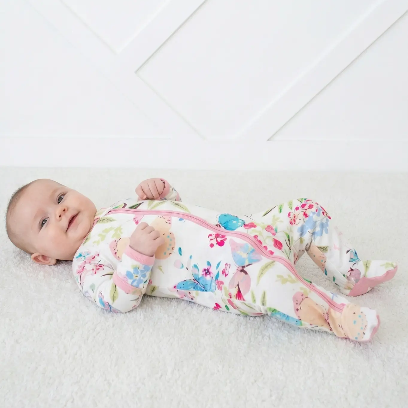 Bestaroo Flutter Babes Bamboo Baby Footie Pajamas with Dual 2-Way Zipper & Mittens, Soft Stretch Snug Fit, Newborn to Toddler Sizes