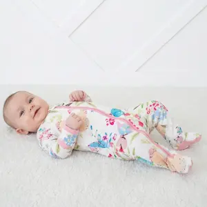 Bestaroo Flutter Babes Bamboo Baby Footie Pajamas with Dual 2-Way Zipper & Mittens, Soft Stretch Snug Fit, Newborn to Toddler Sizes