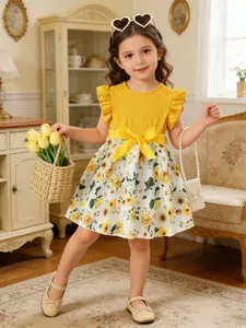 Spring vibes only 🌼 This yellow floral dress is made for your little sunshine! Perfect for Easter, birthdays, or weekend brunch ✨ #kidsfashion #toddlerstyle #springoutfit #easterdress #momlife
