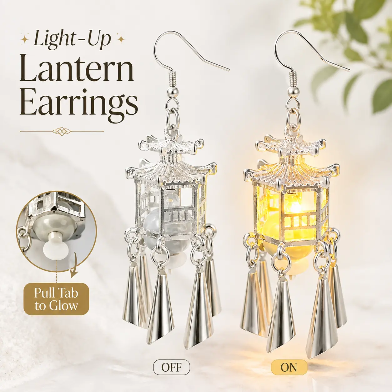 Light Up Earrings - LED Glowing Lantern Drop Earrings with Pull Tab Switch, Vintage Asian Pavilion Tassel Dangle Earrings for Festivals, Night Out & Cosplay, Unique Aesthetic Gift for Women