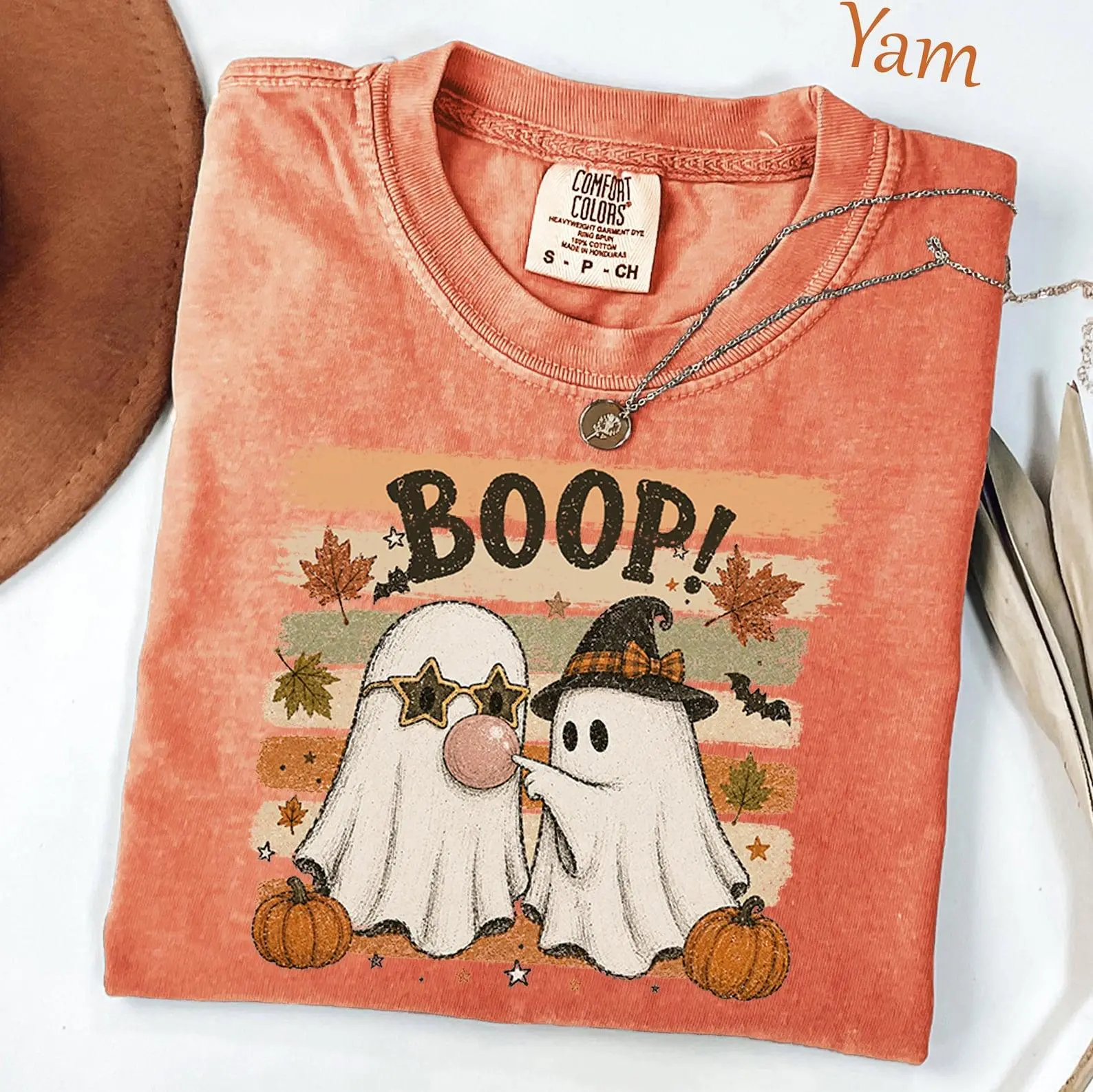 Comfort Colors Boop Ghost Bubblegum Shirt, Halloween Ghost Pumpkin T-Shirt, Spooky Season Shirt, Funny Halloween Tee, Witch Hat Retro Fall