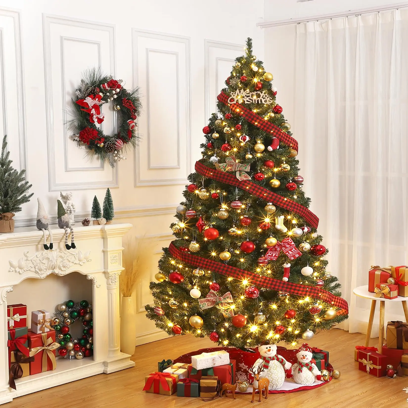 7.5FT Pre-Lit Artificial Christmas Tree with 500 RGBW Color Changing Lights, 9 Modes, 1,450 Tips & Metal Stand - Perfect for Home, Parties & Holiday Decor