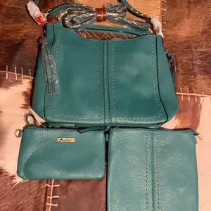 Montana West Teal Leather 3-Piece Crossbody Set