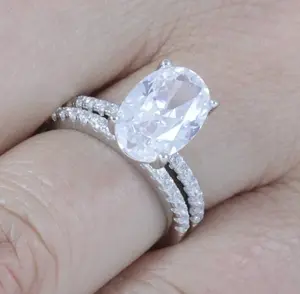Janefashions 3CT Oval CZ Engagement Ring Wedding Band Set 925 Sterling Silver SZ 2.5-15 M6868