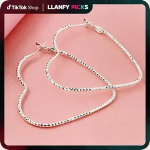 Punk Large Heart Hoop Earrings - 925 silver plated Hollow Heart Hoops - Big Heart Shape - Exaggerated Outline - Personalized Geometric Earrings for Women,Mother’s Day gift.