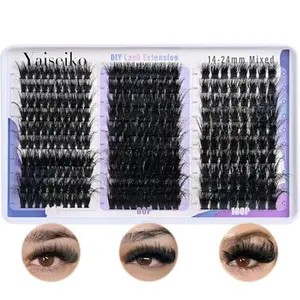 Lash Clusters 14-24mm Wispy Cluster Eyelash Extensions DIY Lash Extension Thick Volume False Individual Lashes by Yaiseiko (60D+80D+100D, 280pcs)
