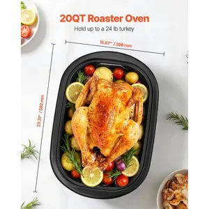 VEVOR Roaster Oven, 20QT Electric Roasting Pan, 150-450 Adjustable Temperature Fast-Cooking Turkey Roaster, Turkey Oven with Self-Basting Lid, Defrost Warm Function for Home, Fits 24lb Turkey