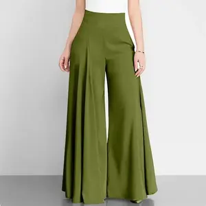 Women's solid color high waist wide leg pants thin casual pants
