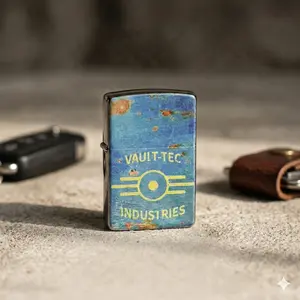 Cool Vault-Tec Fallout Aesthetic Lighter Retro Windproof Flint Steel Lighter Refillable Flip Top Lighter ( No Fuel Included ) Valentine's Day Gifts for Boyfriend Men Husband Collector Design