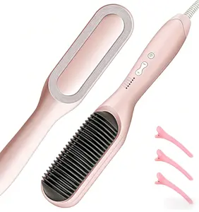 2-in-1 Straightener Comb for Frizz-Free Styling, Hair Flat Iron, Multifunctional Hair Straightener Brush, 5 Temp Settings, Fast Heating & Dual Voltage