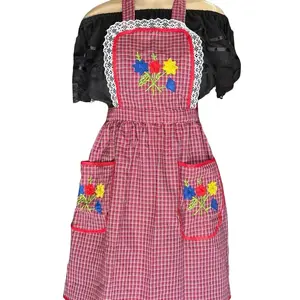 Mexican Embroidery Apron with Vibrant Floral Design Medium Size Handcrafted with Front Pockets for Kitchen Cooking