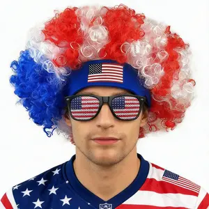 2026 World Cup National Flag-Colored  Wigs, Halloween Party Prank Headwear, Fan Carnival Festival Props