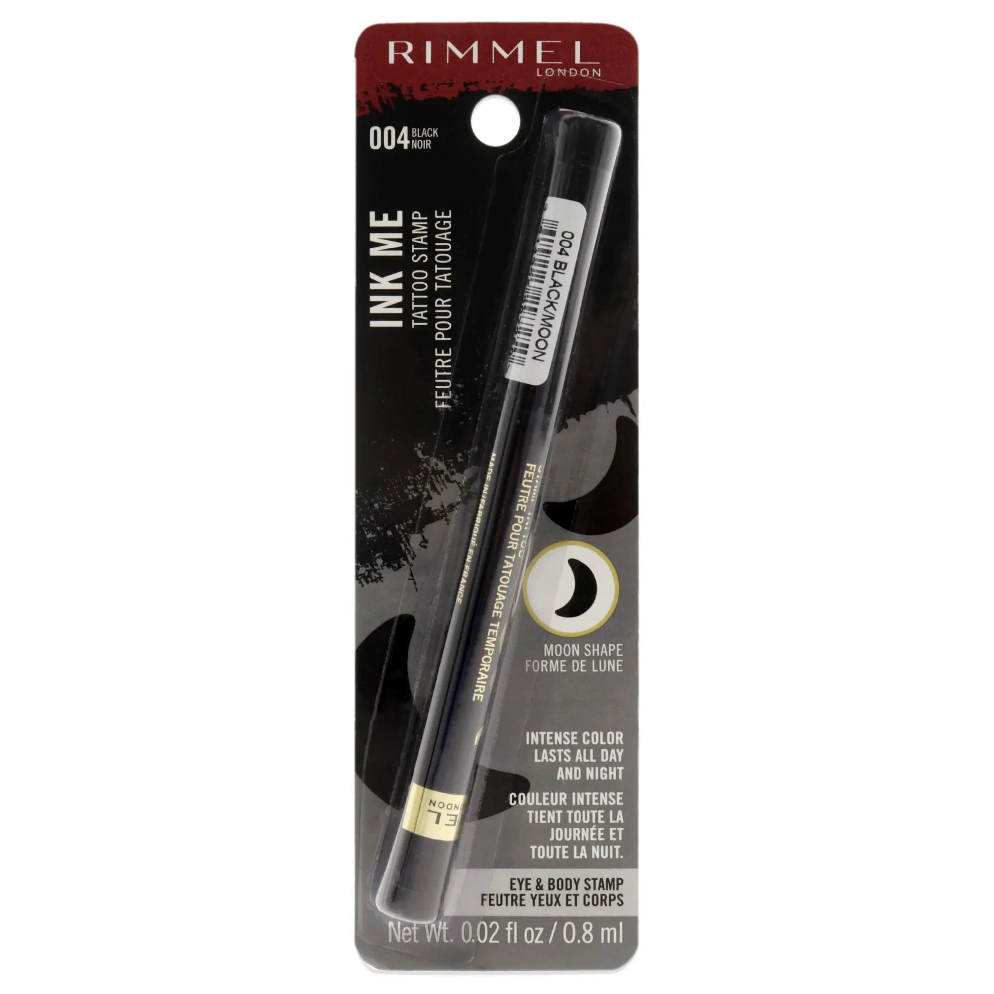 Rimmel London Women's Cosmetic Liquid Tattoo Eyeliner - 004 Black Moon Shape, Intense Color, Long Lasting, 0.02 oz (Eyes and Body Use)