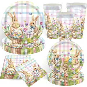 This 81-piece sewn disposable cutlery set from the Easter Bunny brand includes 20 dinner plates, 20 dessert plates, 20 paper cups, 20 napkins, and a tablecloth. This convenient cutlery set is perfect for camping, picnics, garden barbecues, weddings, and b