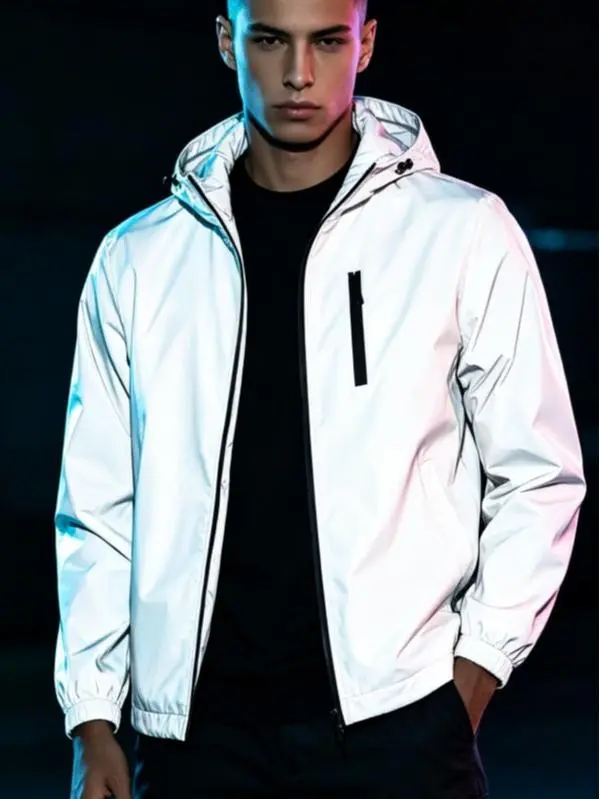 NELEUS Men’s Full‑Zip Reflective Hooded Jacket, Night High‑Visibility Lightweight Windbreaker Stand Collar Color‑Block Casual Sports Outerwear With Zip‑Up Pockets