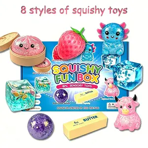 8-Piece Malt Sugar Stress Relief Fidget Toys, Sensory Toys, Creative Slow-Return Squishy, Party Gift, 8 Different Styles