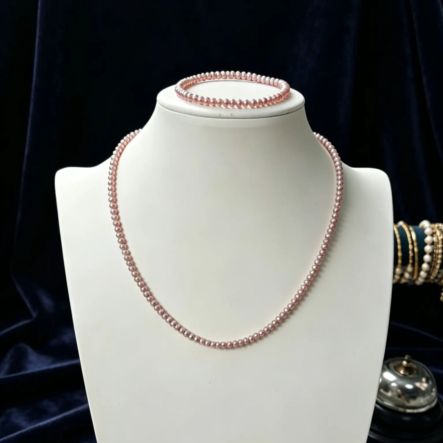 Set19-Small Pinkish Purple Freshwater Pearl Set | Necklace & Bracelet | Near-Round Beads | Simple Daily Jewelry. Pearl Set / Necklace and Bracelet / Small Pearls / Pink Purple/ Simple Style / Everyday Wear / Gift Set / Stacking Jewelry