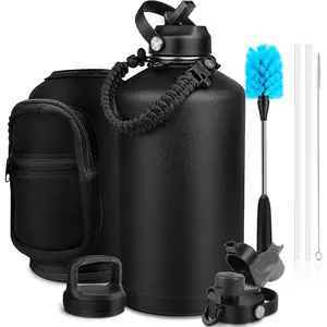 Gallon Water Bottle Insulated Keep Cold24H & Hot12H, Large 1 Water Bottle Gallon with Straw &Paracord Handle, 128oz Water Bottle Double Wall Leak-proof  with  Coated