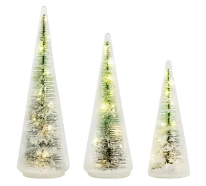 Lit Glass Bottle Brush Tree Set of 3