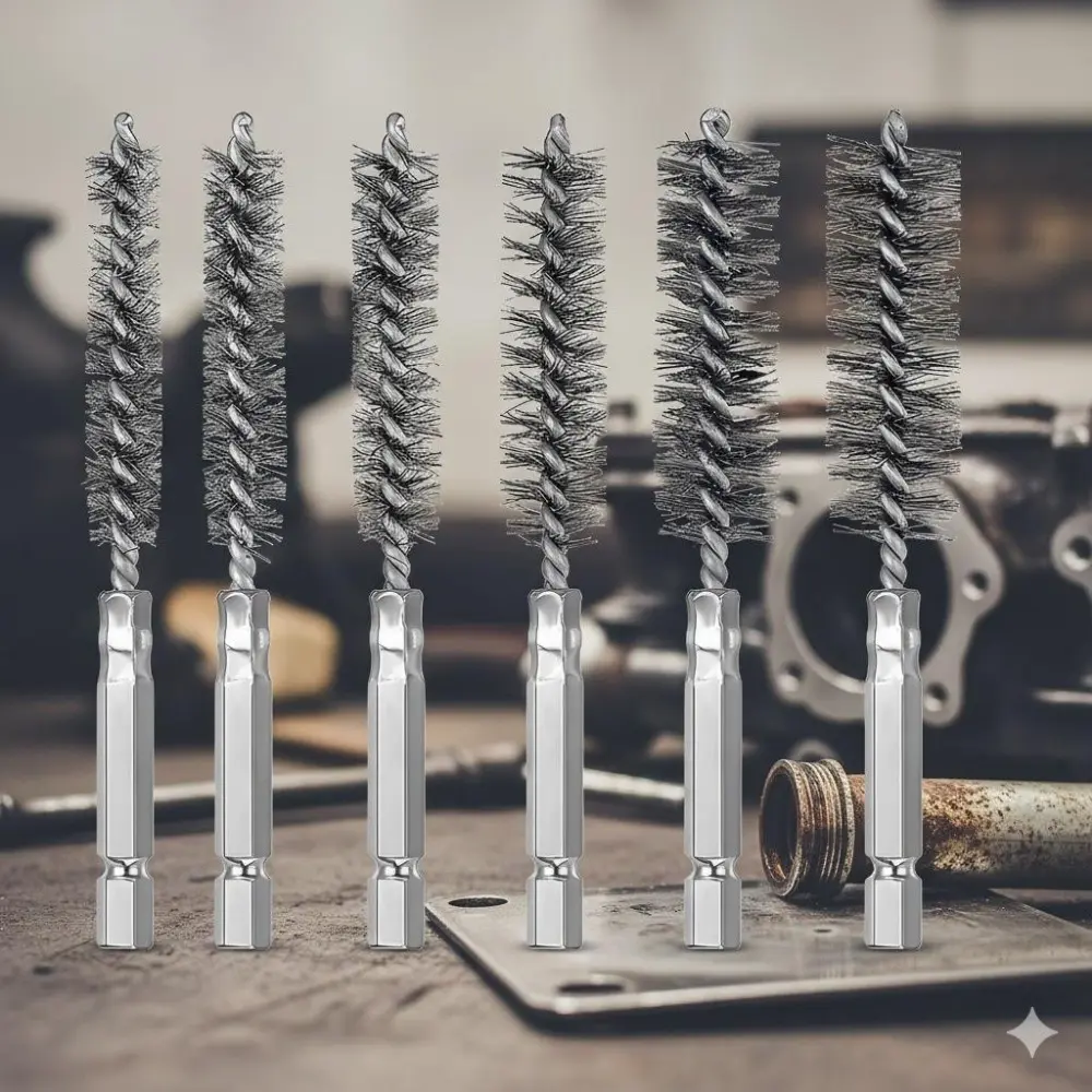 Industrial-Grade Stainless Steel Drill Brush Kit for Heavy-Duty Metal Polishing, Rust Removal & Surface Restoration. Durable, Non-Slip Handles & Detachable Rotating Heads for Automotive Repair & Metal Maintenance.