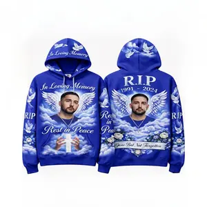 Rest In Paradise Memorial Hoodie Custom Airbrush Design Angel Wings Clouds Personalized Photo Name Dates Unisex Fit High-Quality Soft Fleece