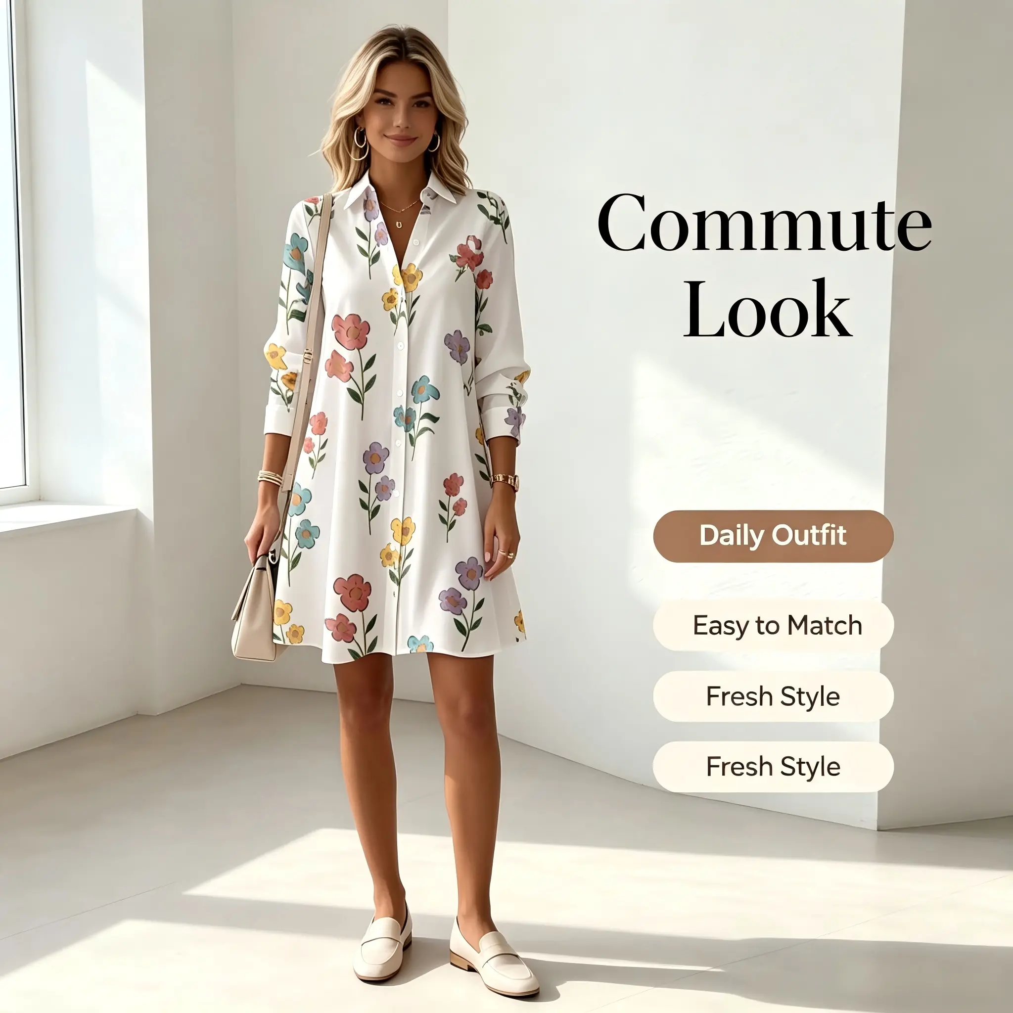 Casual Dress Lightweight Linen Womenswear Adjustable Button Colorful Shirt