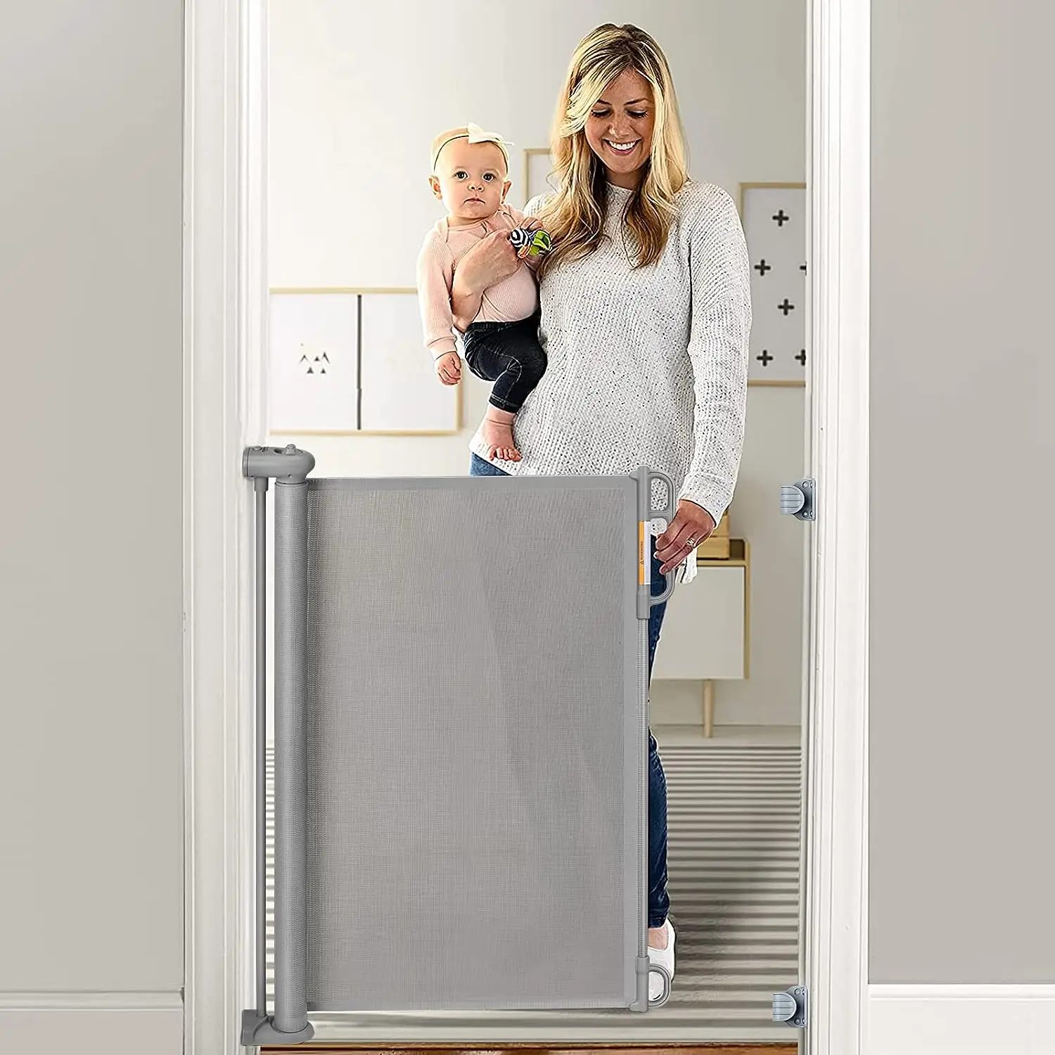Momcozy Retractable Baby Gate, 33" Tall, Extends up to 55" Wide, Child Safety Baby Gates for Stairs, Doorways, Hallways, Indoor, Outdoor, 1 Count